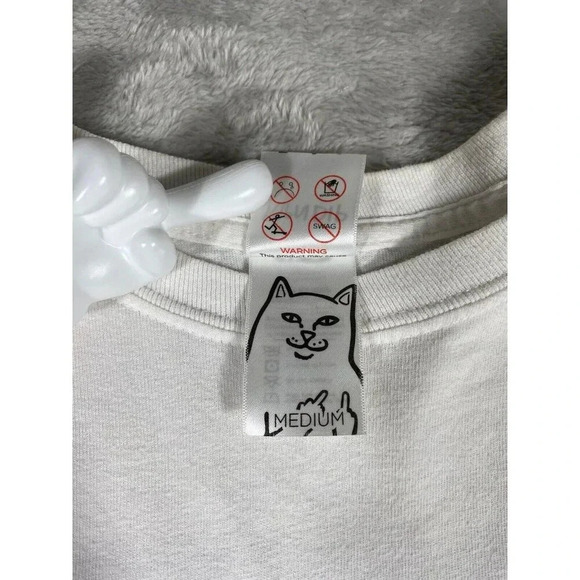 RIP N Dip T Shirt Men's White Long Sleeve Cat Middle Finger RIPNDIP Sz Med - Picture 5 of 12